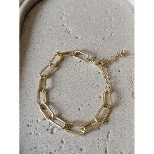 Gold Tone Link Chain Bracelet Minimalist Paperclip Everyday Wear Layering